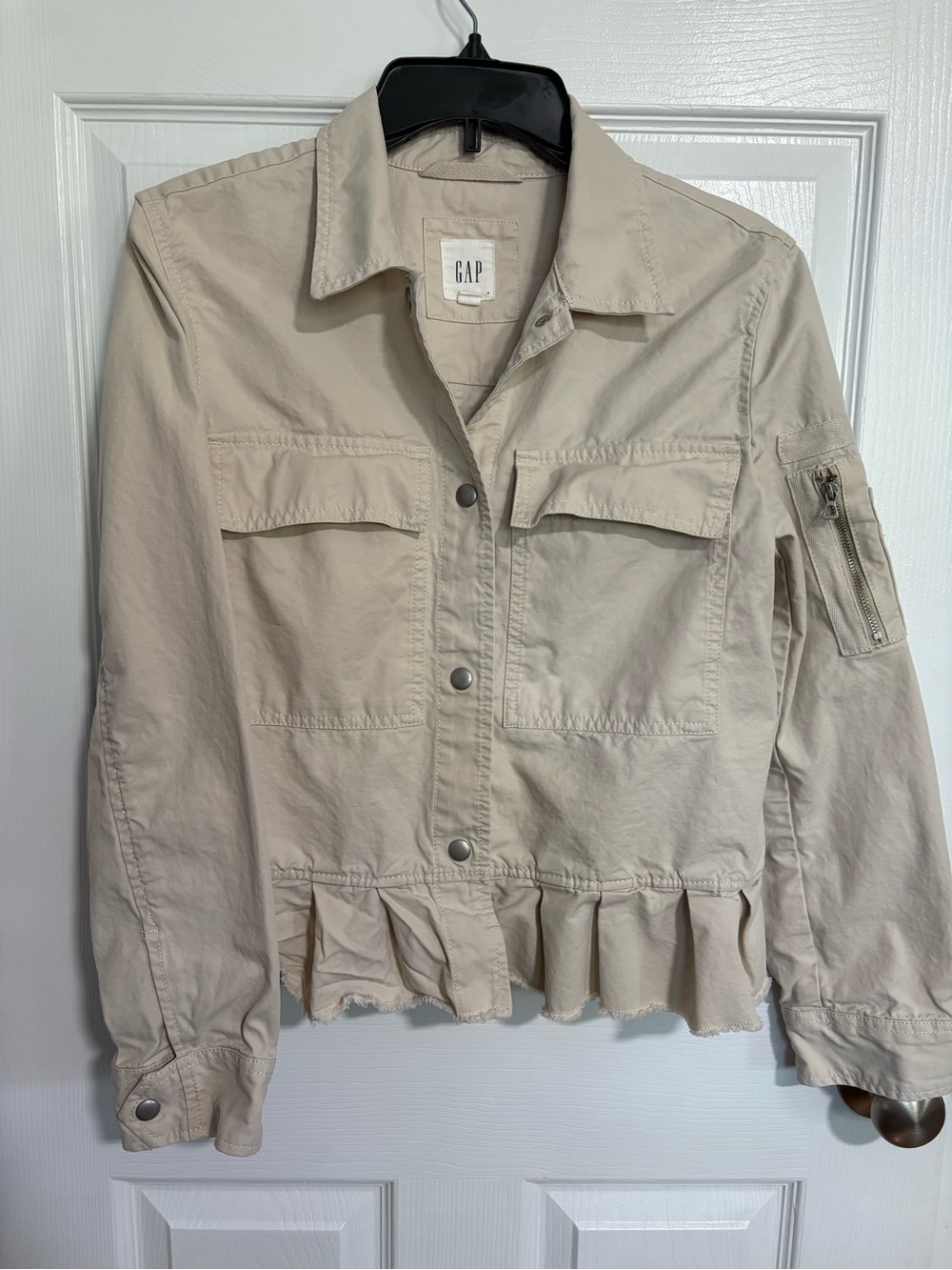 GAP Pleated Peplum Utility Jacket Cream Beige Cotton Size Small